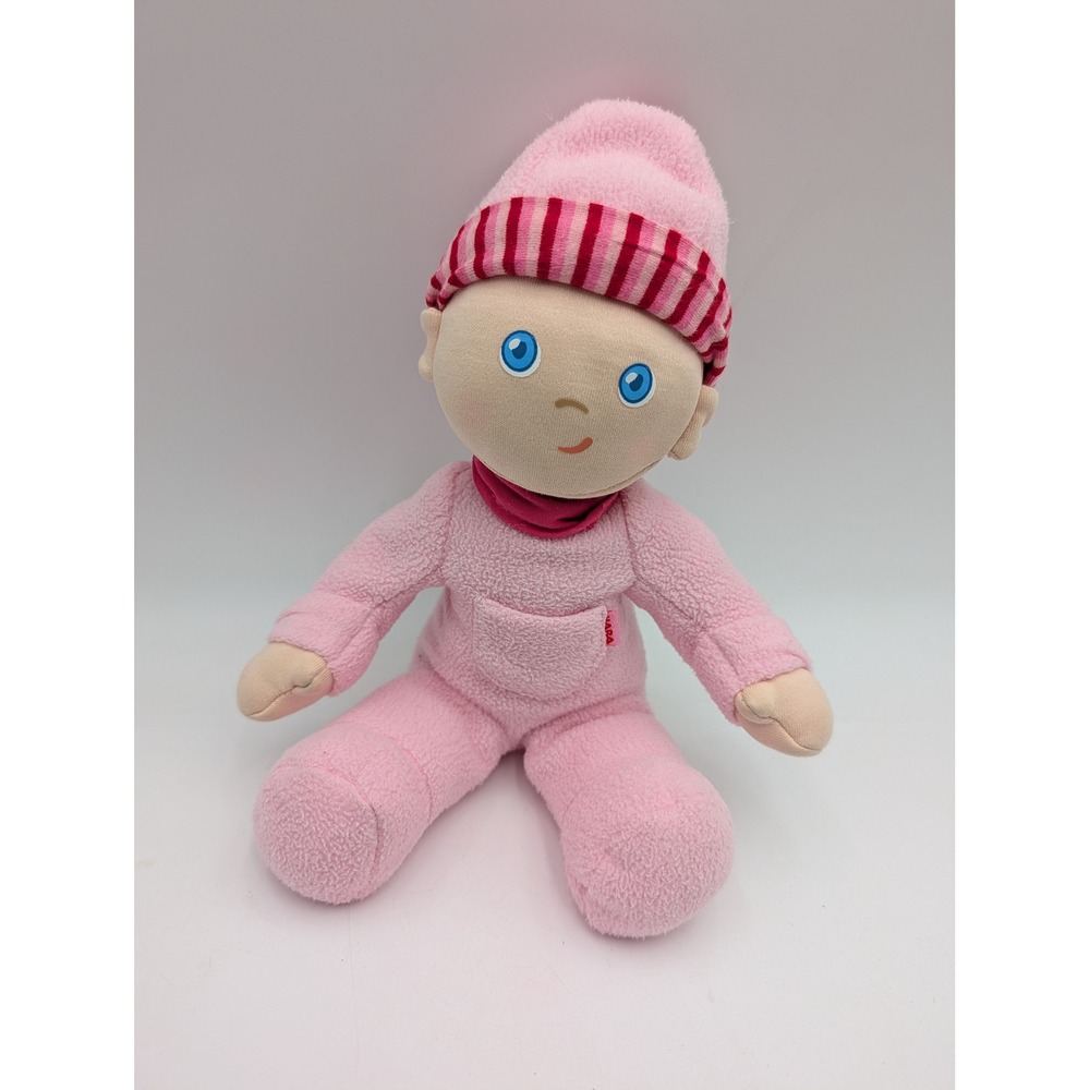 HABA Soft Baby Doll Girl Pink Plush Fleece Striped Hat